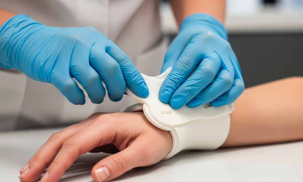 Patient receiving a custom wrist orthosis from a specialist at our clinic in Northern Ireland.